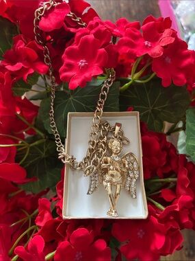 Gold Angel Pendant Necklace with Crystal Accents - Women's Jewelry